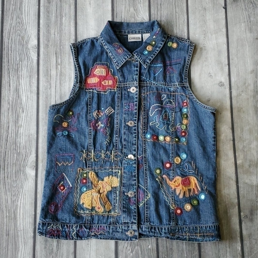 Y2K Chicos Denim Embroidered Vest Size 1 Medium